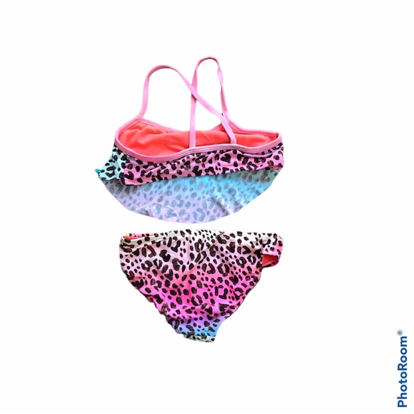 Girls neon animal print swimsuit bikini set - Picture 2 of 4